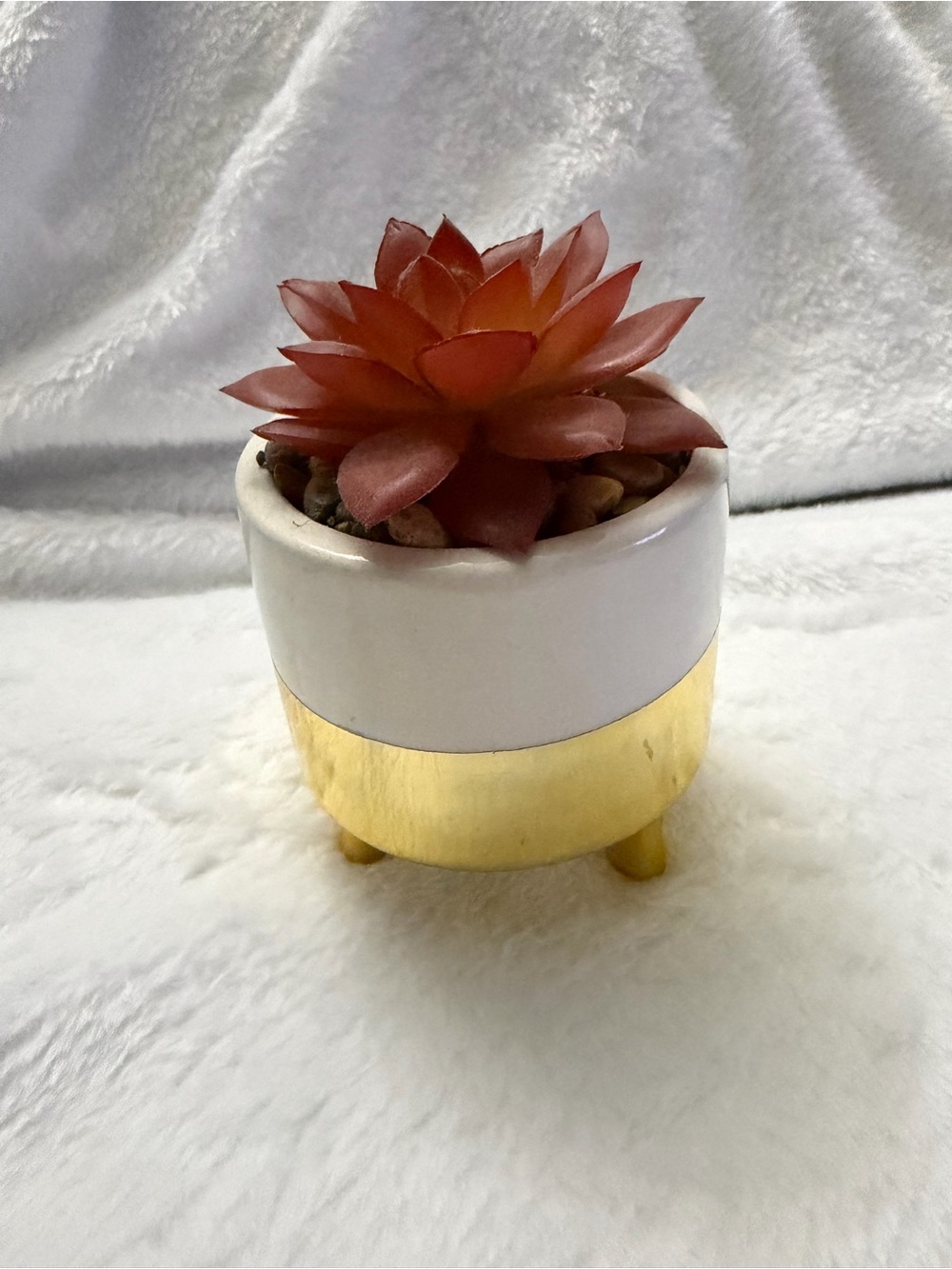 Faux Succulent Mini Planter White Gold Footed Pot Decor
